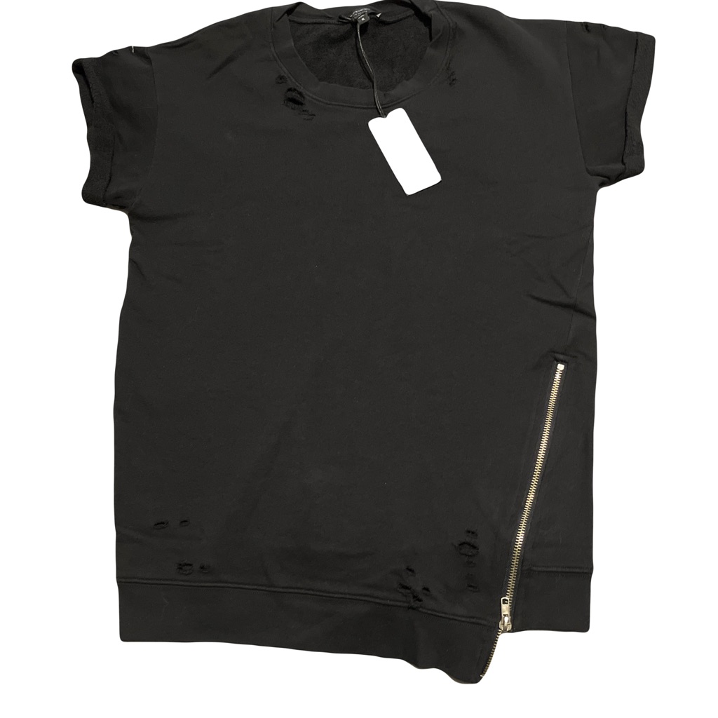 Black Orchid Nwt Distressed Side-Zip Short Sleeve Sweatshirt - S